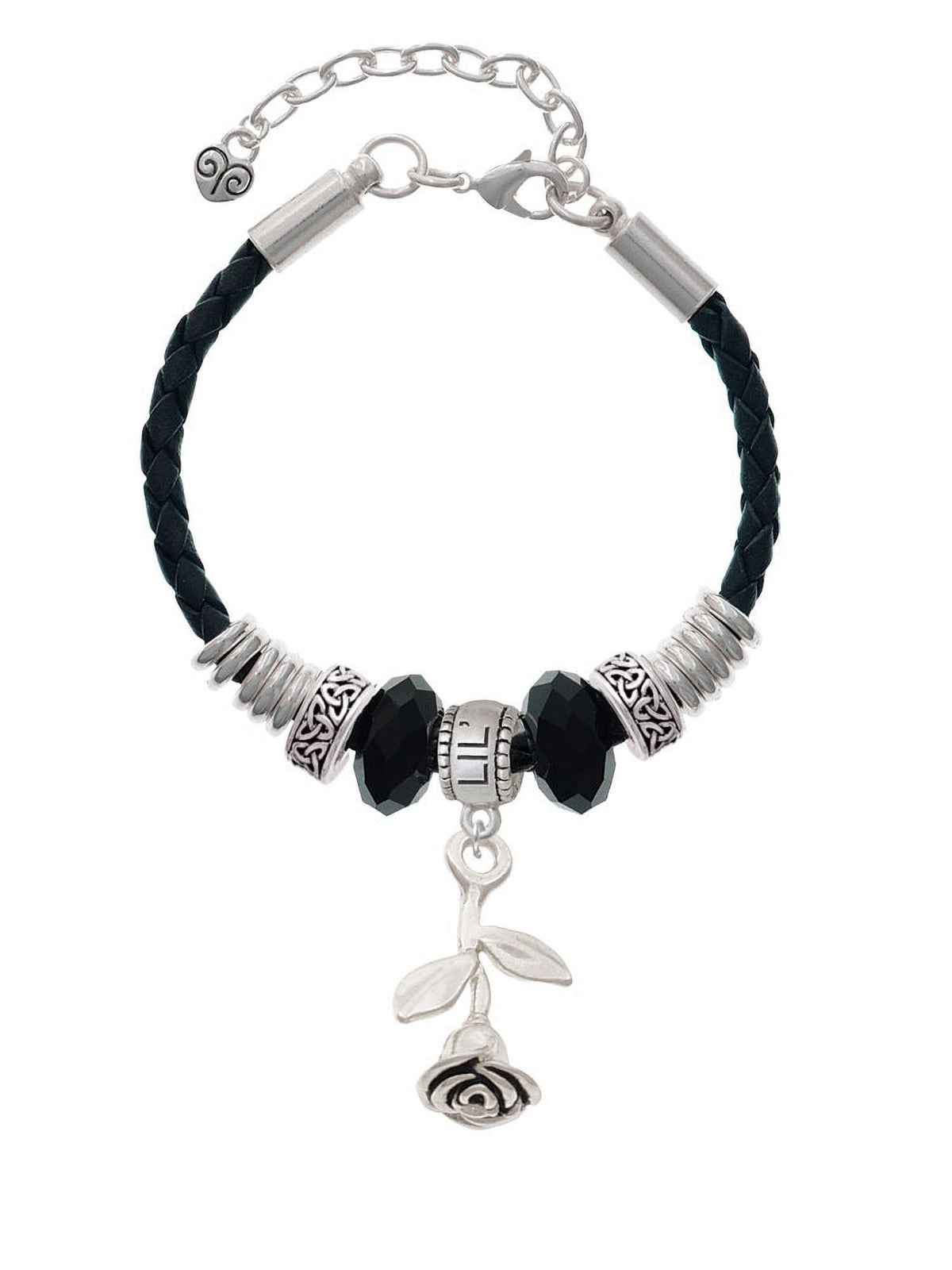 Sister Bead Bracelet, Silvertone Delight Celtic 7"+2" Rose Knot Jewelry Lil Leather Stemmed Extender