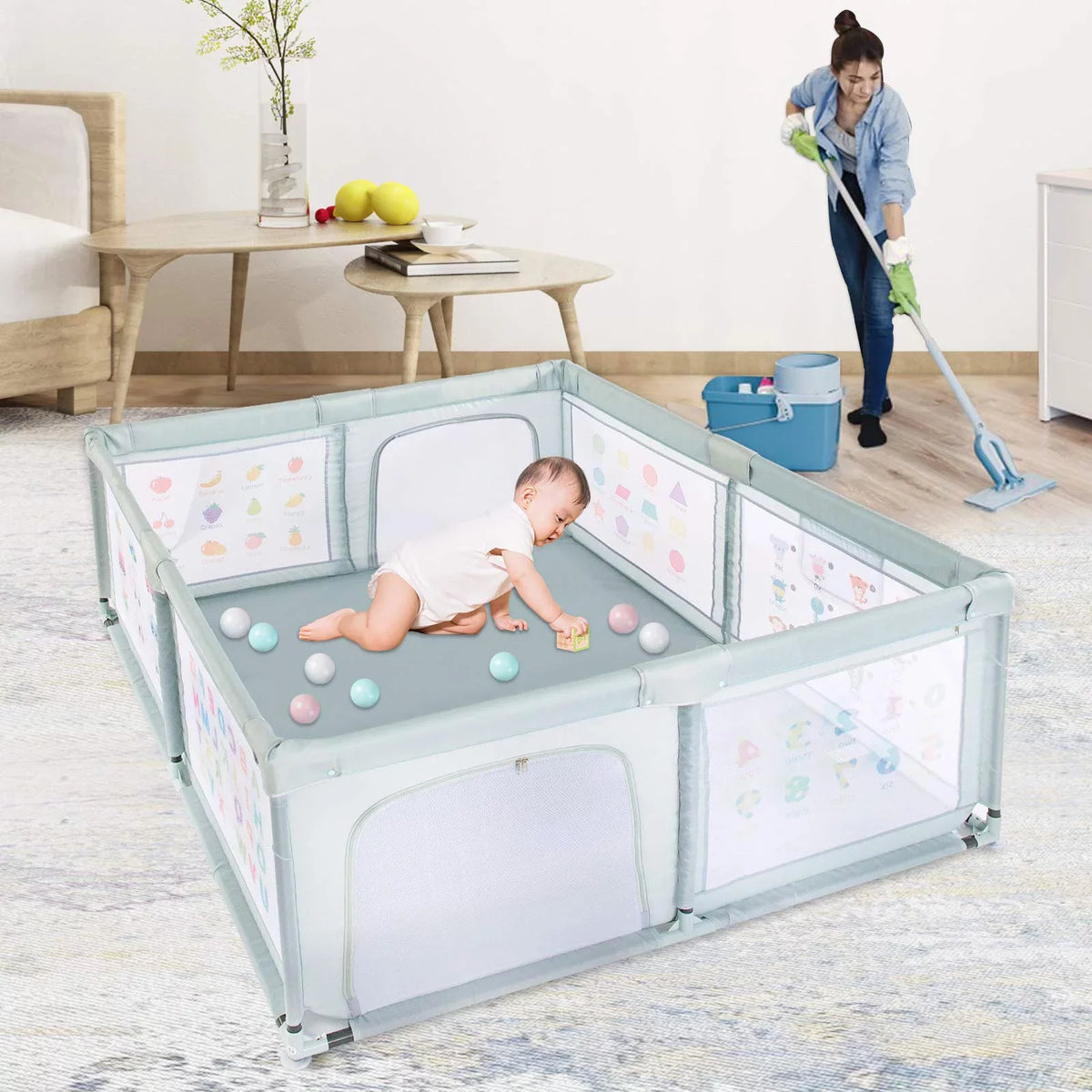 Baby with Pull inch 59*70*27 Nordmiex for Playpen Yard Two Baby Play Safety Rings,