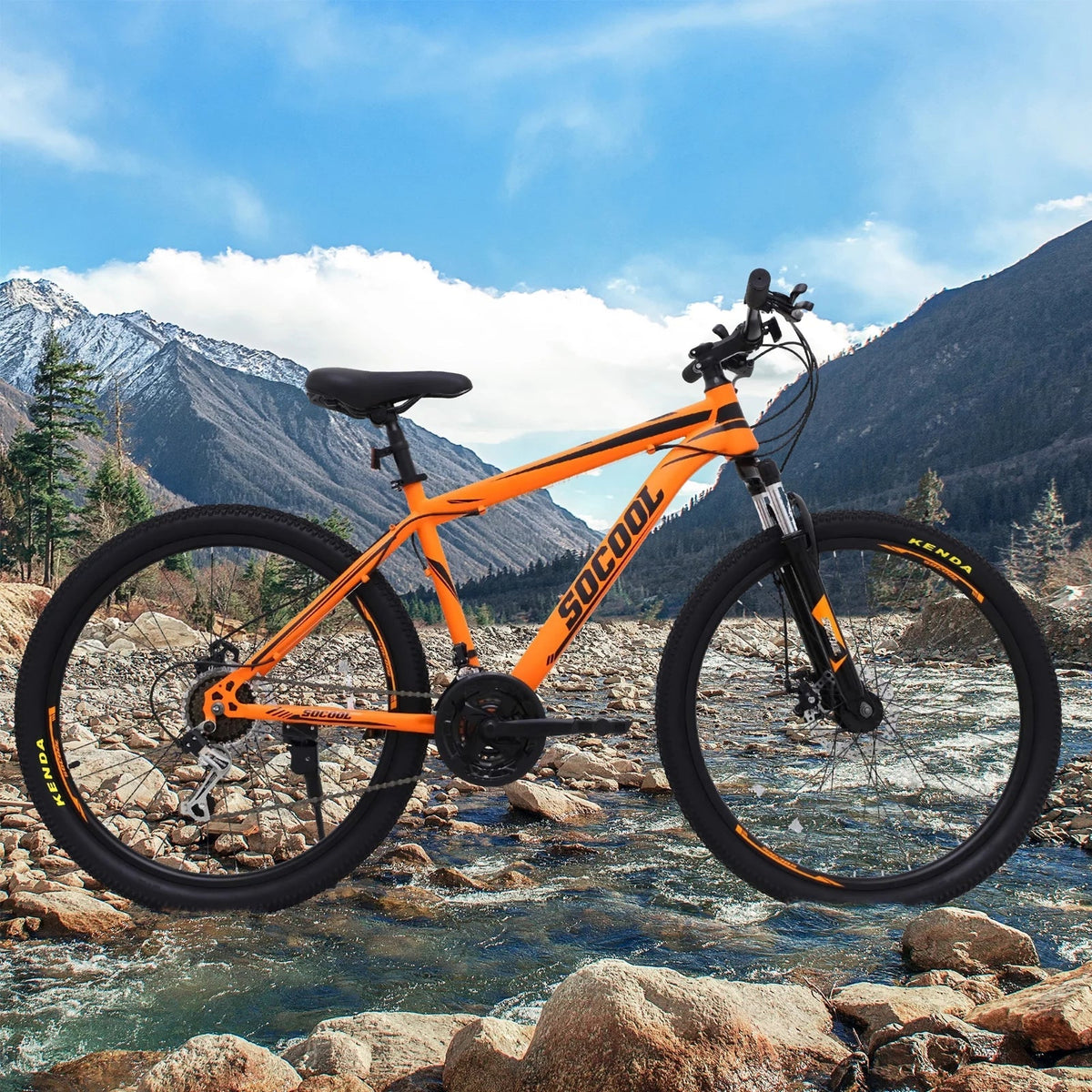 with Black, Speed for 26 and Bike Orange or SOCOOL Fork Suspension inch Bikes, Full Road Brake Teens, Adult UF511BK 21 bike Bike, City Disc Mountain