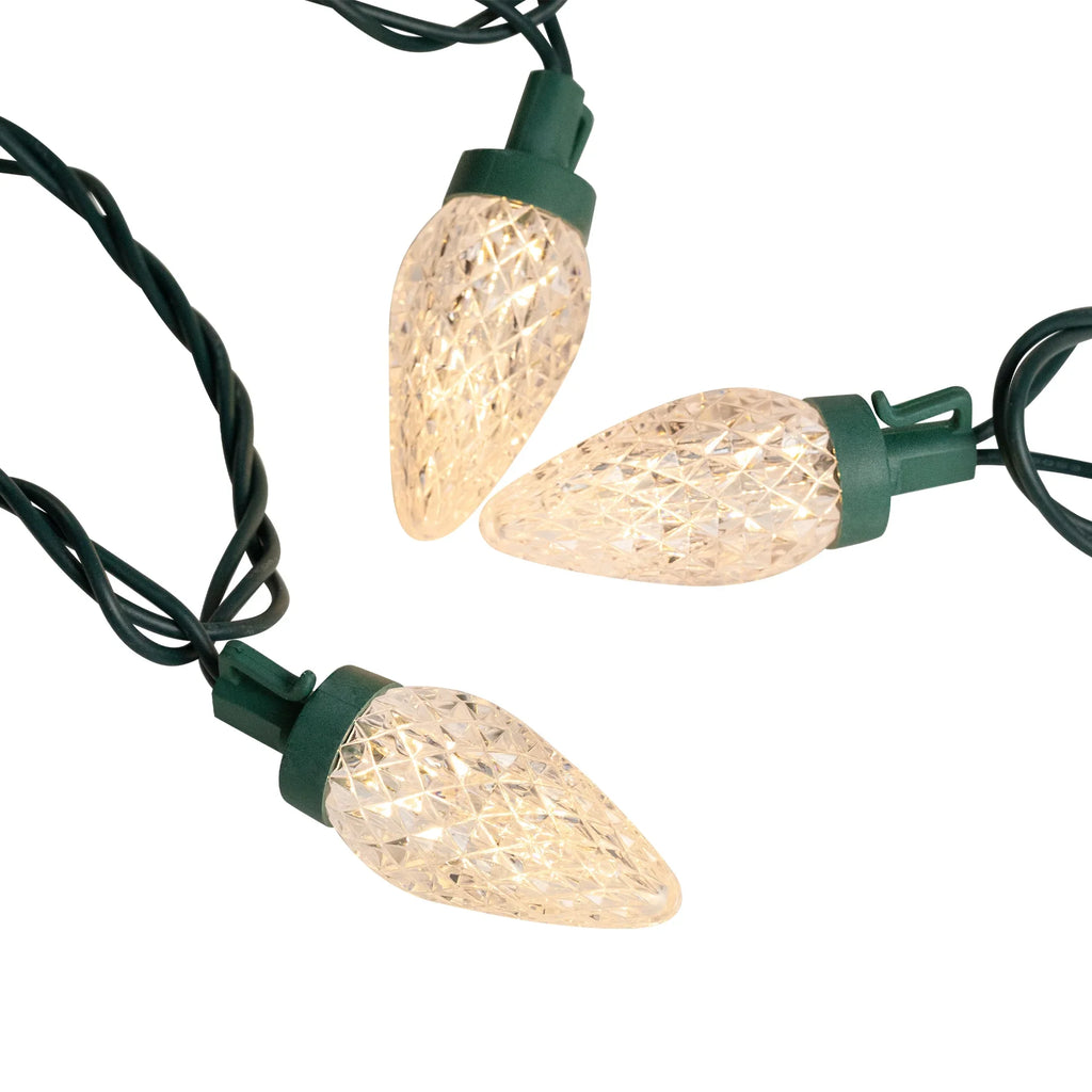 Warm 100ct Northlight Faceted C9 White Wire 66ft Christmas Green Lights, LED