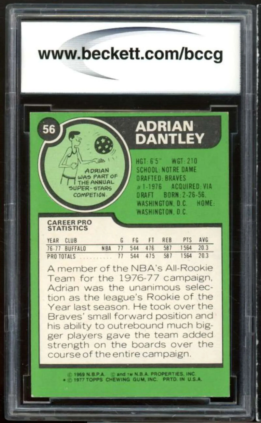 1979-80 Topps BGS 8 #56 Adrian Excellent+ BCCG Card Dantley Rookie