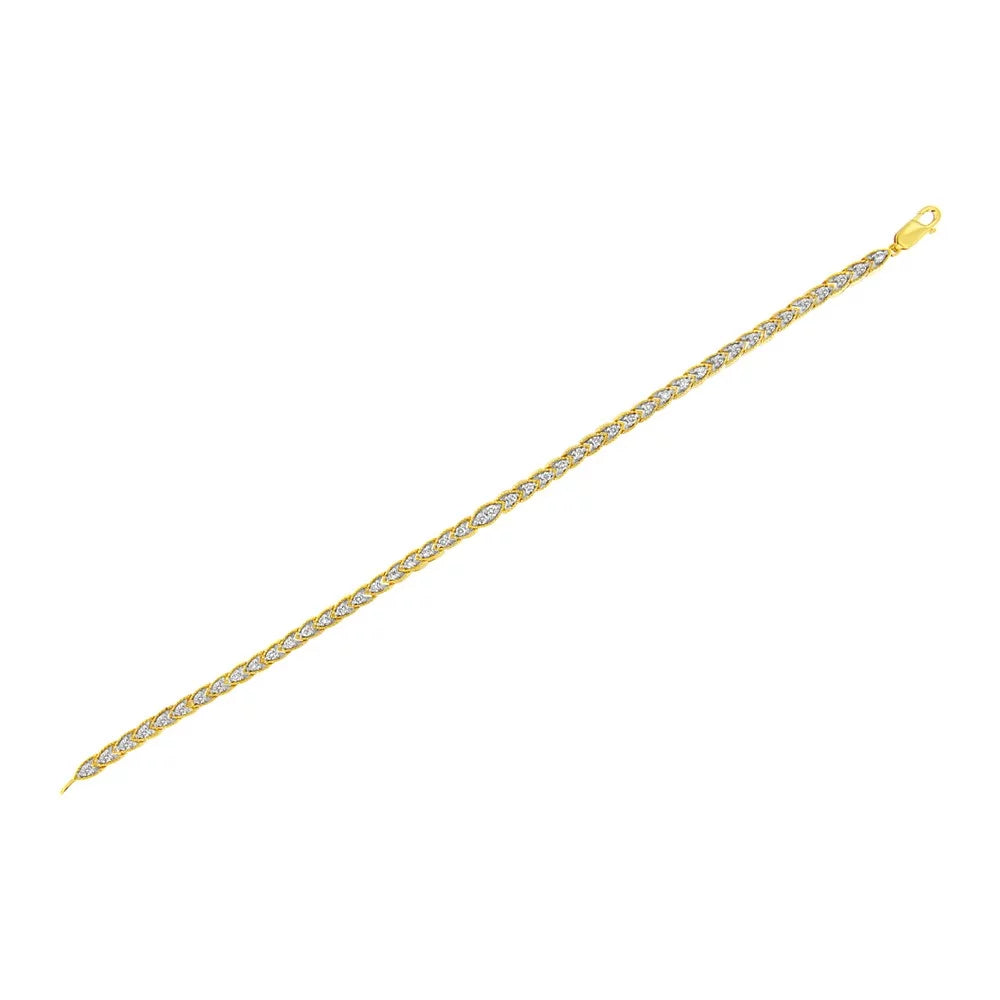 Diamond Clarity) cttw 10K - Prong-Set I1-I2 1 Gold .925 Sterling Yellow (I-J Link Shape Bracelet Pear 7.25" Color, Silver Plated