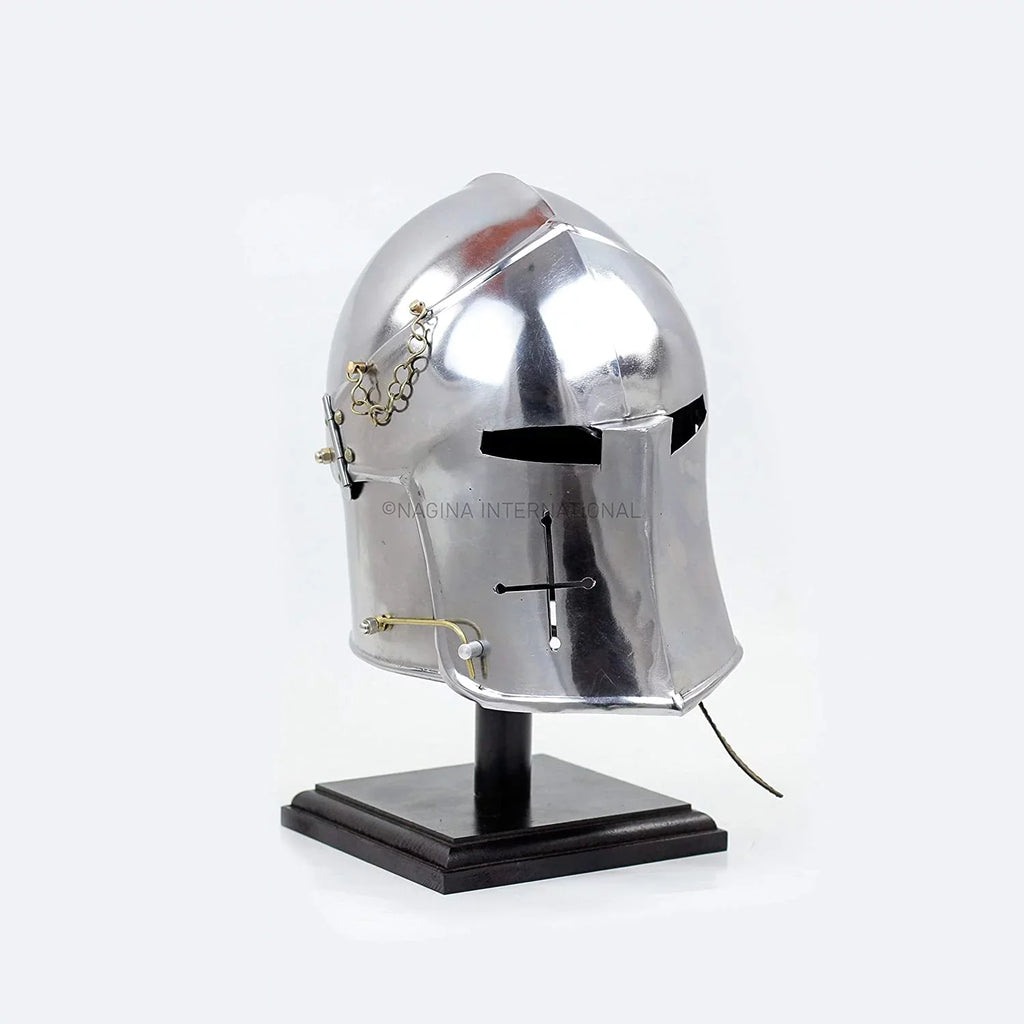 Props Larpers Crusader's Steel Templar Base & Black Helm Helmet Costumes International For Medieval Nagina Wooden On Barbuta | Brushed Knights Armory Visored