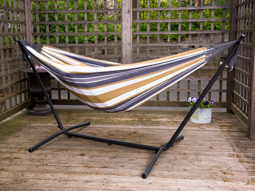 Hamptons Striped Grey Collection a Style Steel Brazilian Hammock Gold with 110” Hammock The and