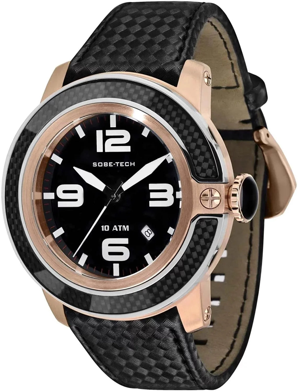 Quartz Black 50mm Analog Men's GR33010 Satin Watch Swiss Tech Rose Sobe Band Case Gold Plated