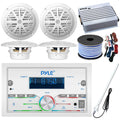 Speaker Wire, Receiver, Bundle: Amplifier, DIN Kit, Antenna 4x Gauge 4-Channel Pontoon Double White Installation Boat Bluetooth Speakers, FT Audio Amp Waterproof Radio 50 18 6.5'' 21-29' Marine Pyle