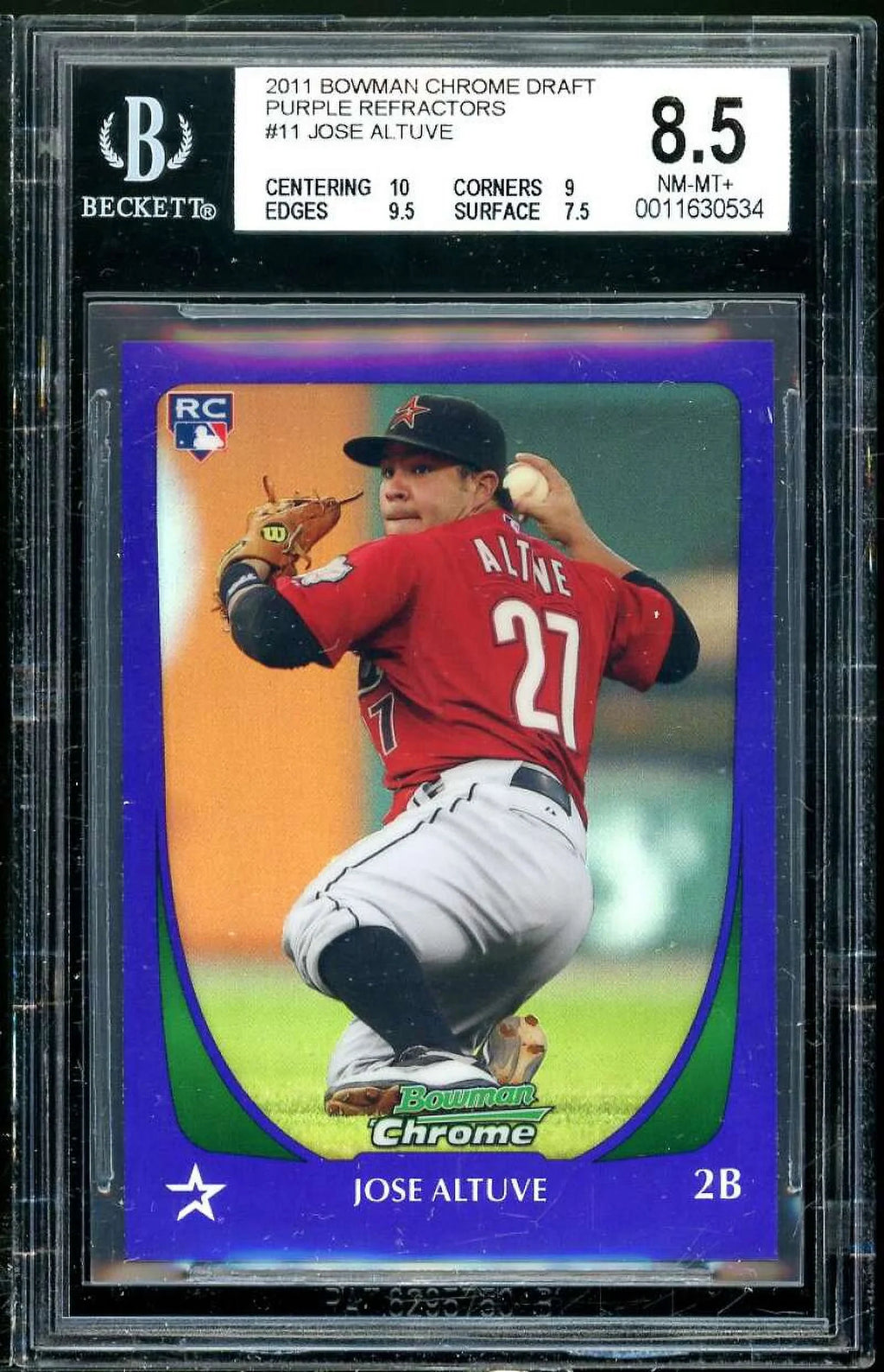 Card 8.5 Purple #11 Jose Bowman Altuve Draft BGS Rookie Chrome 2011 Refractors