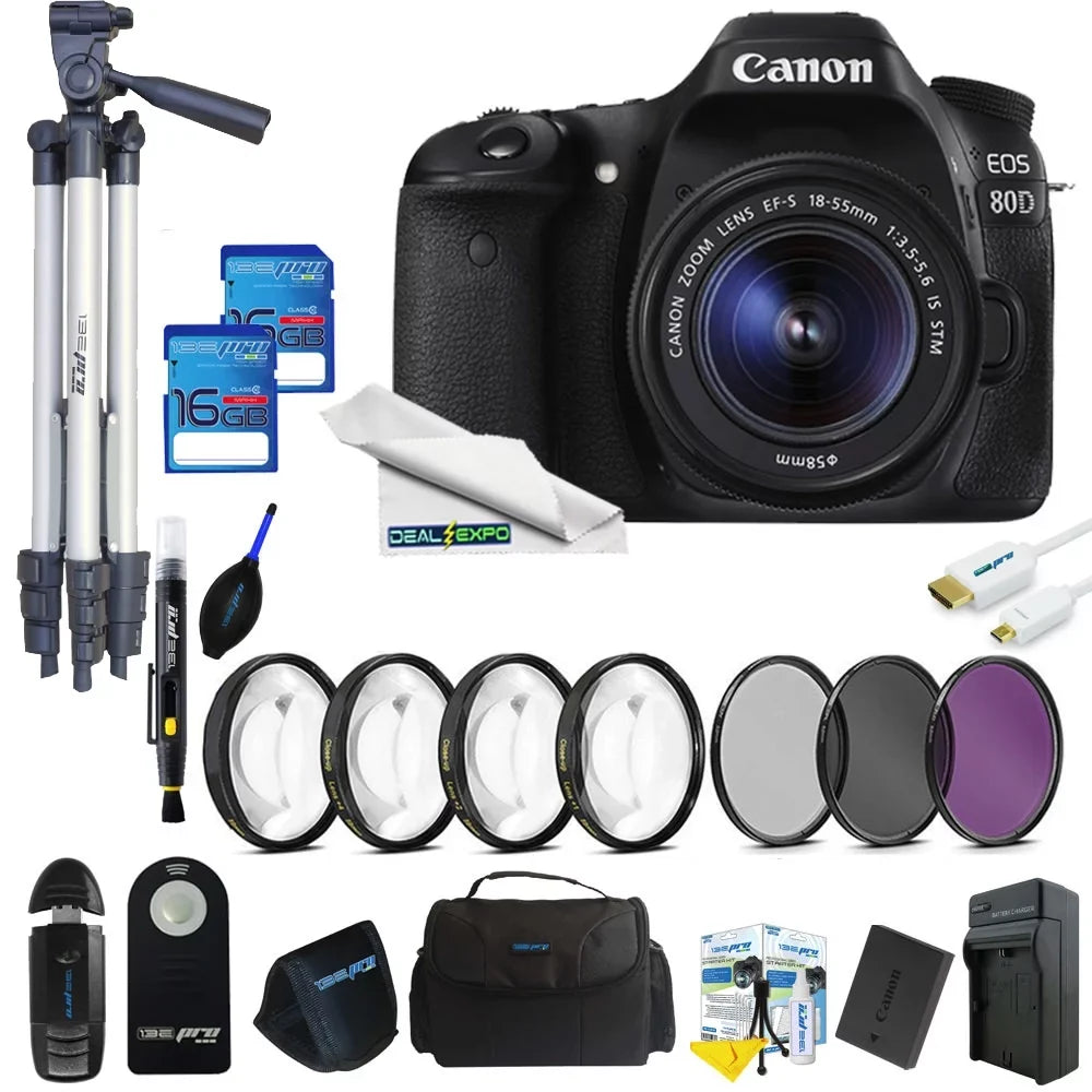 Expo Advanced + Canon Camera DSLR 16GB with Lens Kit 80D EOS 18-55mm