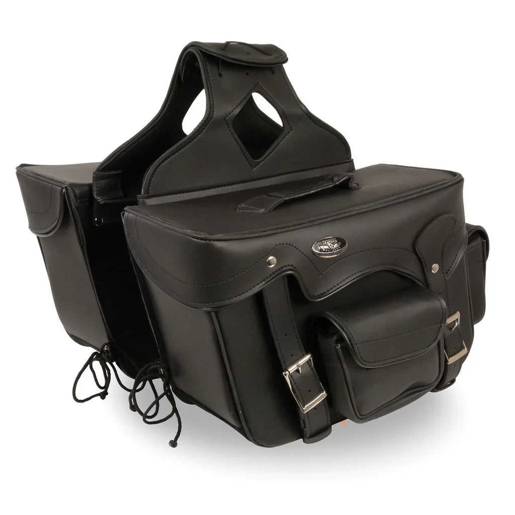 PVC Throw Studded Over Double Pocket Saddlebags Zip-Off Leather SH66602 Motorcycle Milwaukee