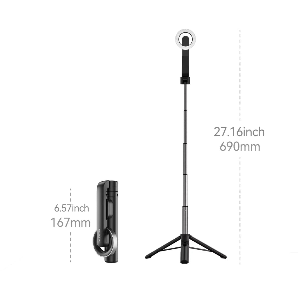Tripod, for Selfie inch Remote with Magnetic , 27.1 Control TELESIN Stick Rotation