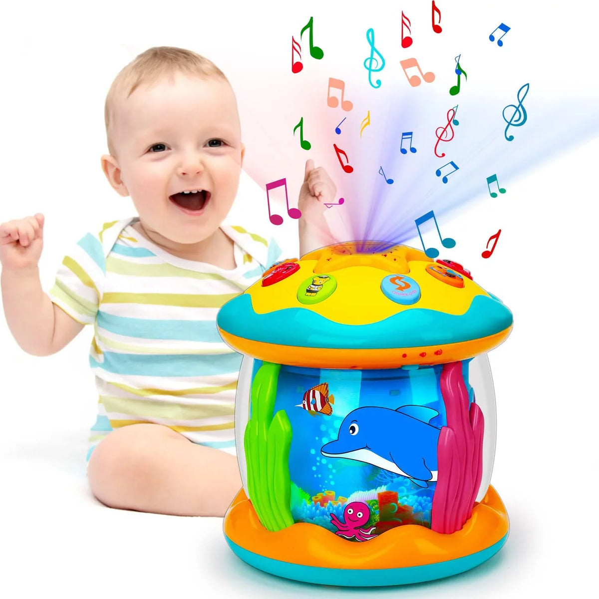 Musical Time to 4 Learning Baby Light Tummy in Toys 12 ISHANTECH Months Toys 6 Ocean Rotating Crawling Projector 1 Up