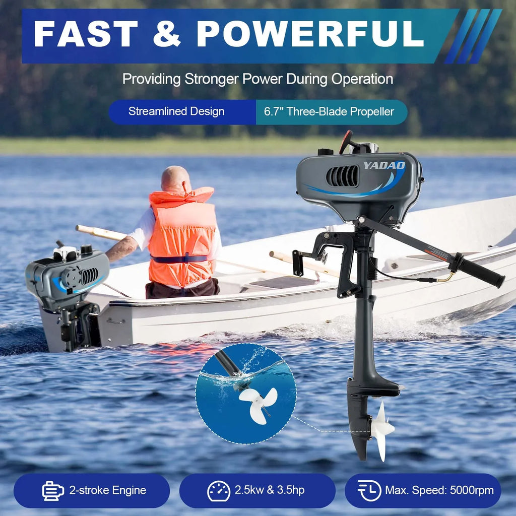 2 Fishing 3.5HP Stroke Water Cooling Boat Motor Outboard WUZSTAR W/CDI Engine System
