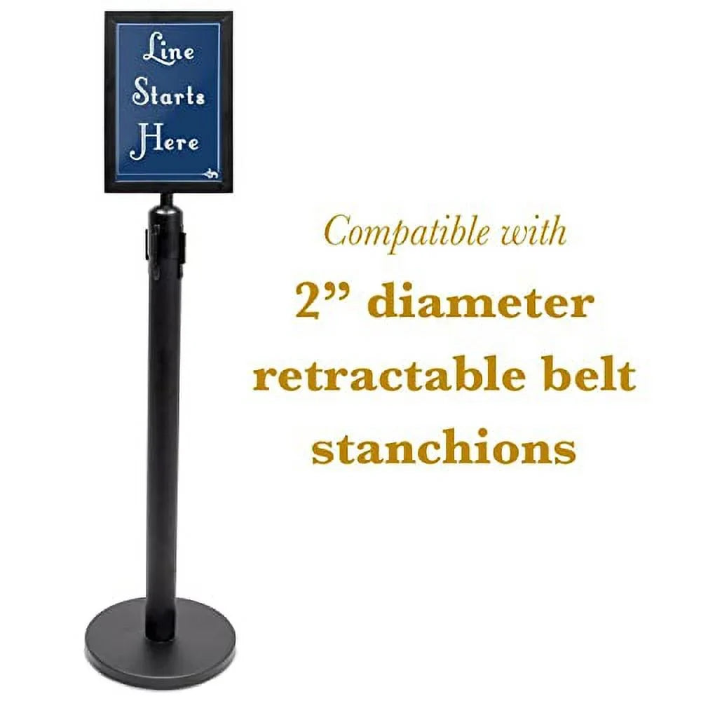 2" Belt Sign Pudgy Supplies Retractable Portrait Stanchions Party 11" x Diameter 8.5" Holder Pedro's Frame Metal Double-Sided Stanchion Black for - by