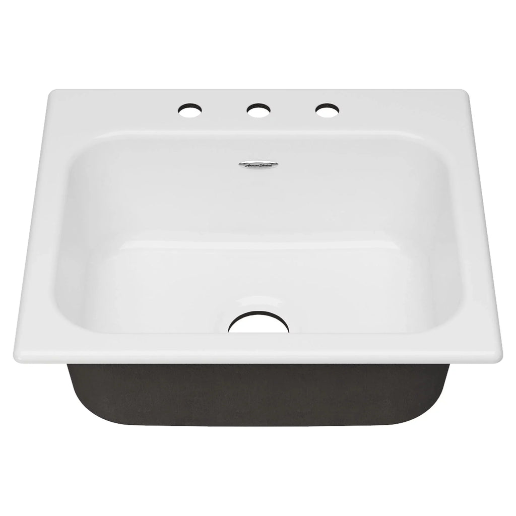 25 Quince Iron 3-Hole Kitchen Brilliant in White Sink Single Bowl Cast Standard in. American Drop-in