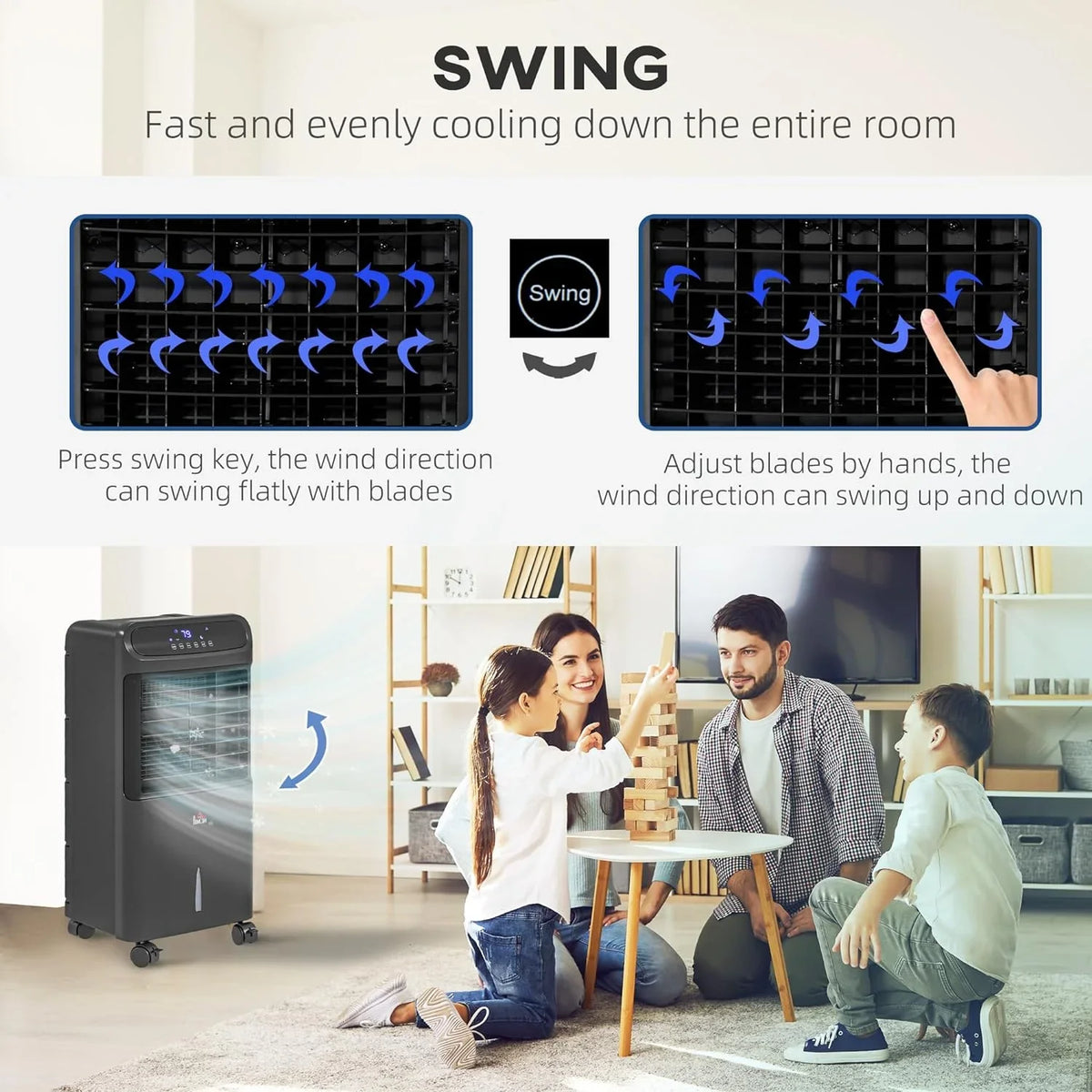 Water for 32" Unit LED Office, Evaporative Tank 3-In-1 Cooler, Fan HOMCOM Water Conditioner Humidifier Timer, Ice Mobile Home Bedroom, with 3.2gal Cooling Oscillating, Black Display, Air Remote,