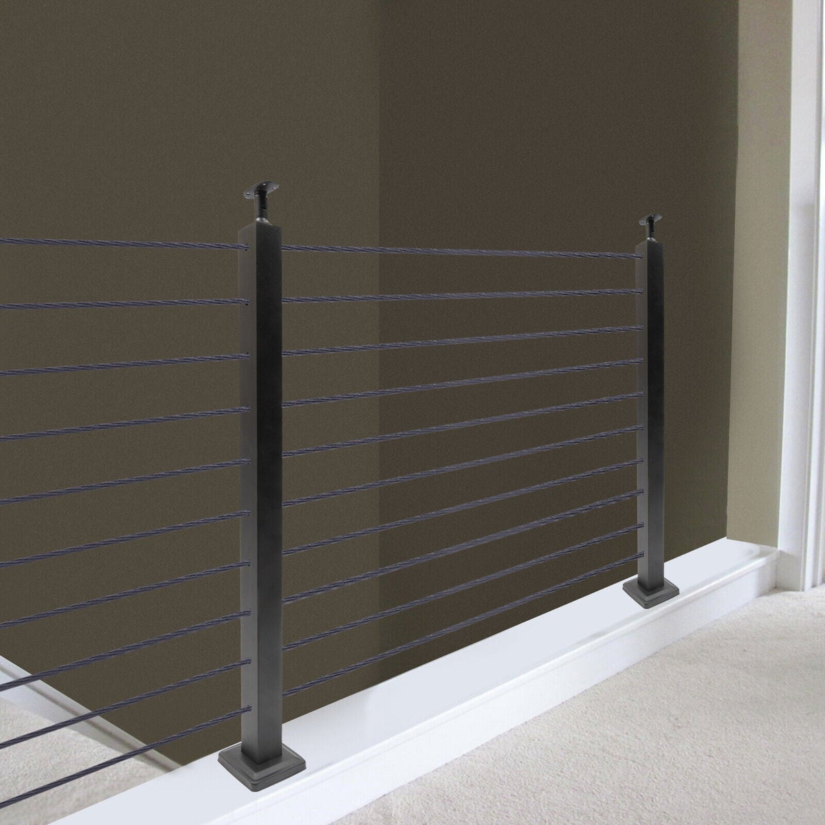 Two Concrete Post Railing Level System Sides Steel Cable Wood Deck Level Railing Pre-Drilled Post Square 36''x2''x2'' Stainless Cable Fence for