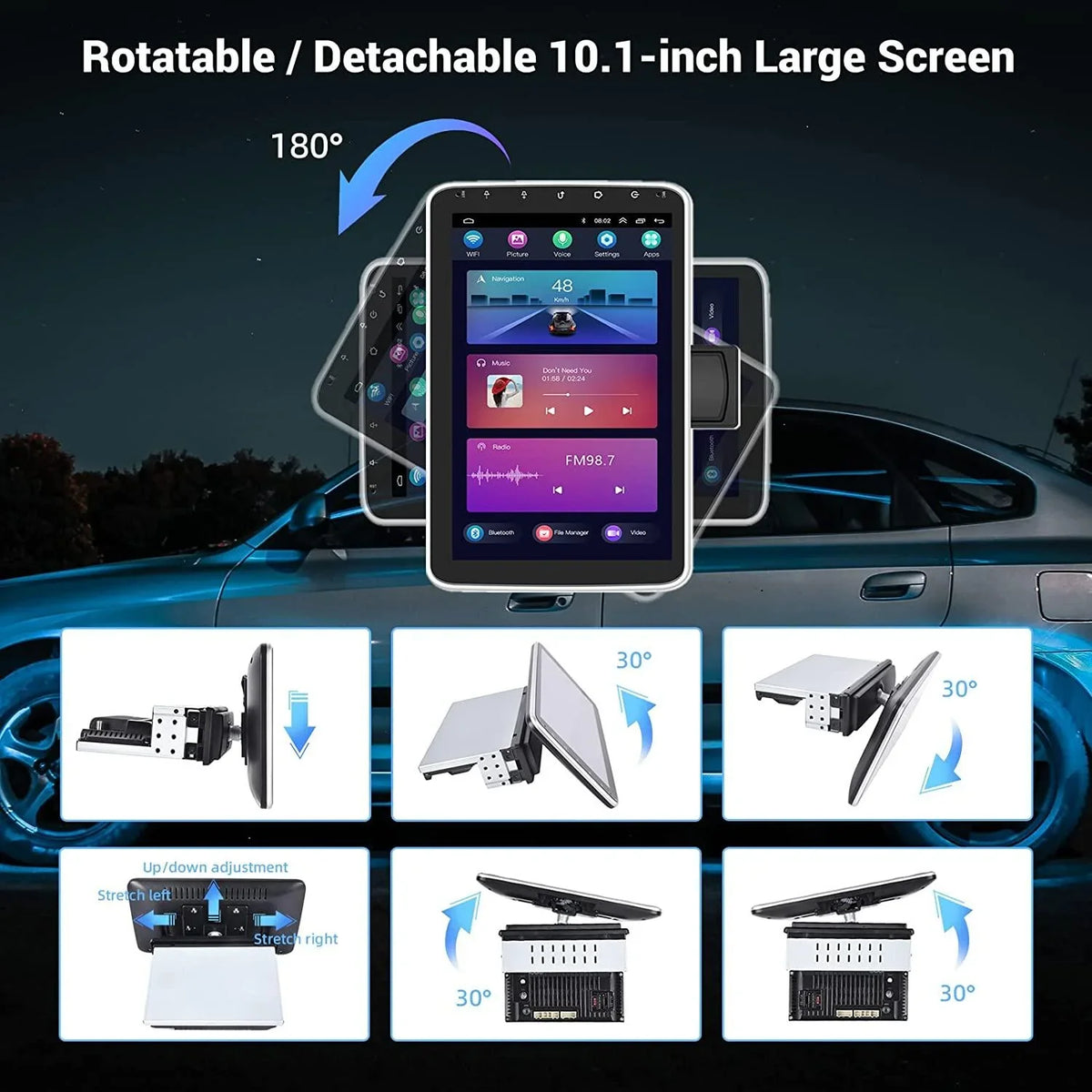 Stereo Android 180°Rotatable Podofo Wireless WIFI Android Camera FM HD AHD Vertical 1080P Bluetooth, GPS New 13 10.1'' Radio Carplay 1+16G Auto Din 1 Screen Car Single