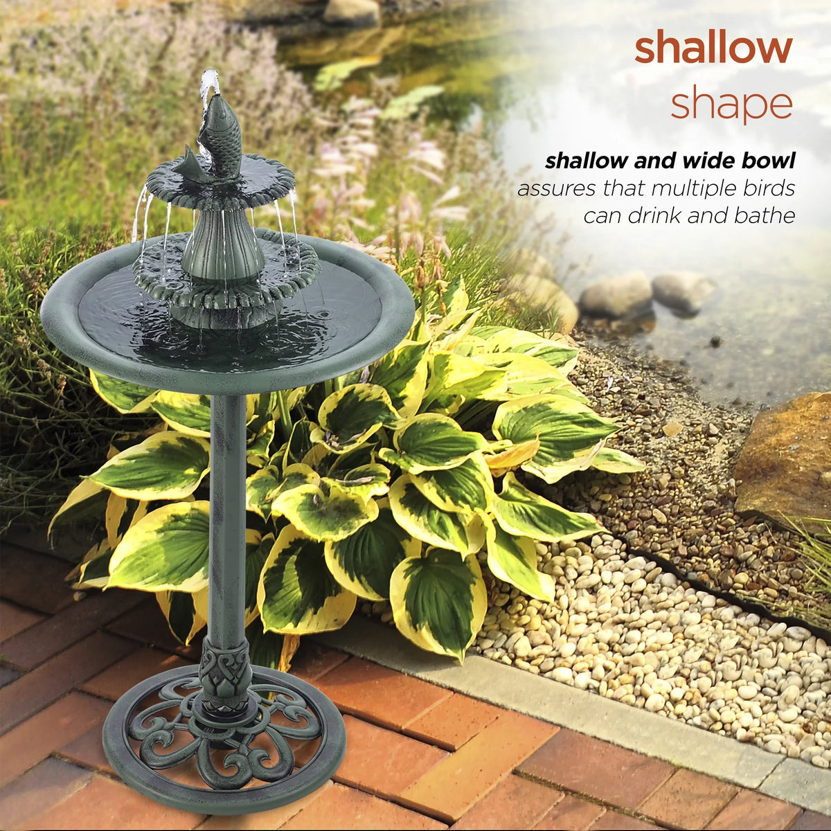 Plastic Green Pedestal Corporation Alpine Bird Fountain Bath, 3-Tier