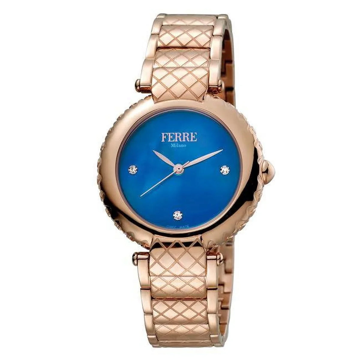 Quartz Watch Womens Rose Dial Bracelet Blue Made Gold Swiss with