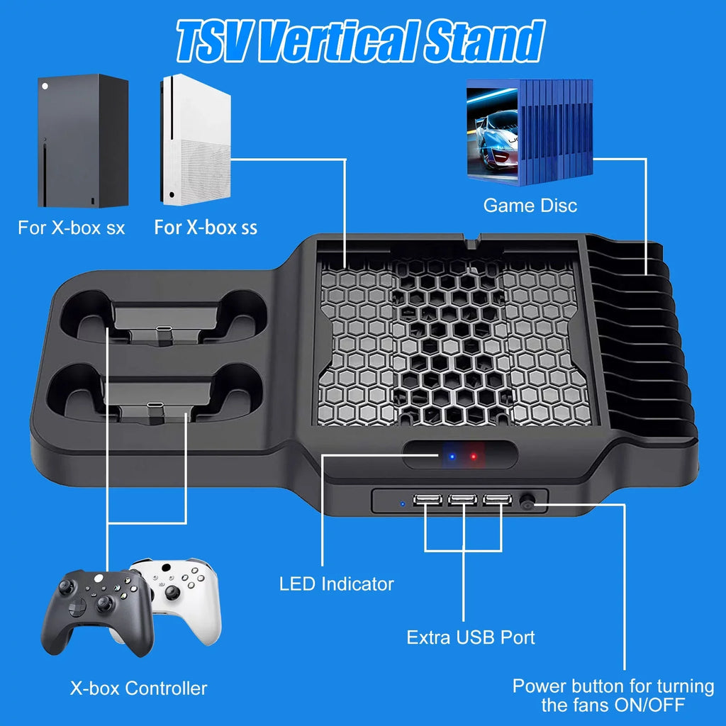 2 for S/X Disc Fit 11 for Game with Fit Vertical Dock Fast Charging Cooling EEEkit 3 Xbox Slots X/S with Ports, Station Controller USB Xbox Series Fans, Series Stand Dual