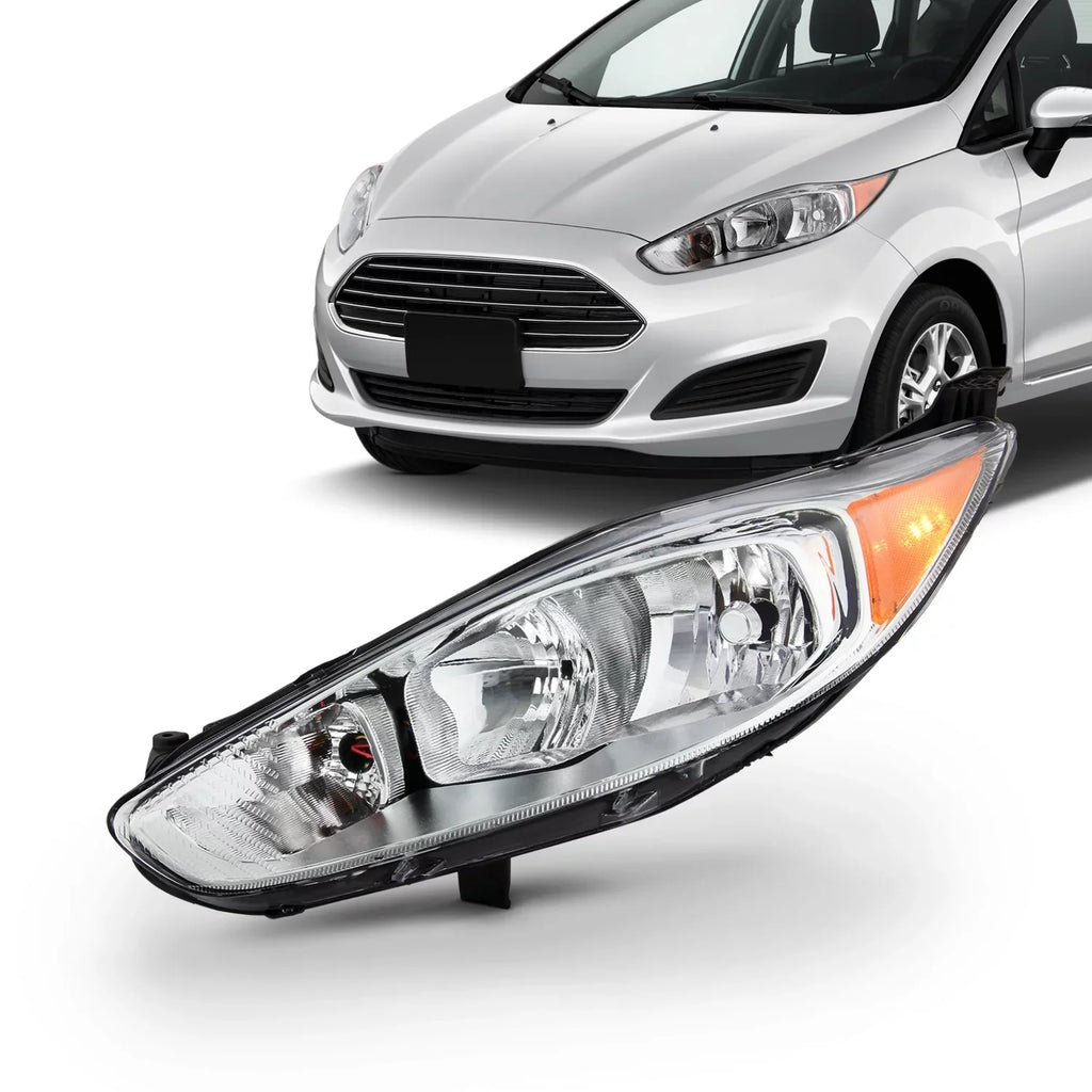 2015 Fits Driver - Chrome 2017 Hatchback [Halogen Left 2014 Sedan Headlamp Ford Titanium 2016 Type] AKKON Fiesta Headlight