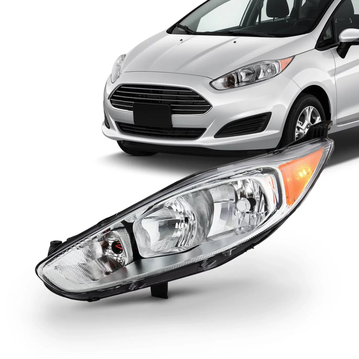 2015 Fits Driver - Chrome 2017 Hatchback [Halogen Left 2014 Sedan Headlamp Ford Titanium 2016 Type] AKKON Fiesta Headlight