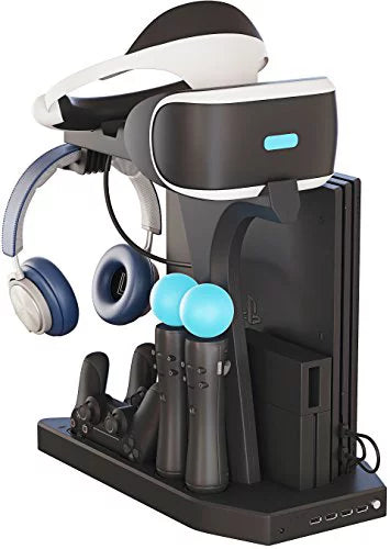 Charging PS4 Stand Skywin Showcase, Charge, PSVR and - Cool, Vertical Playstation 4 Con VR your Stand, Fan, Display Display -