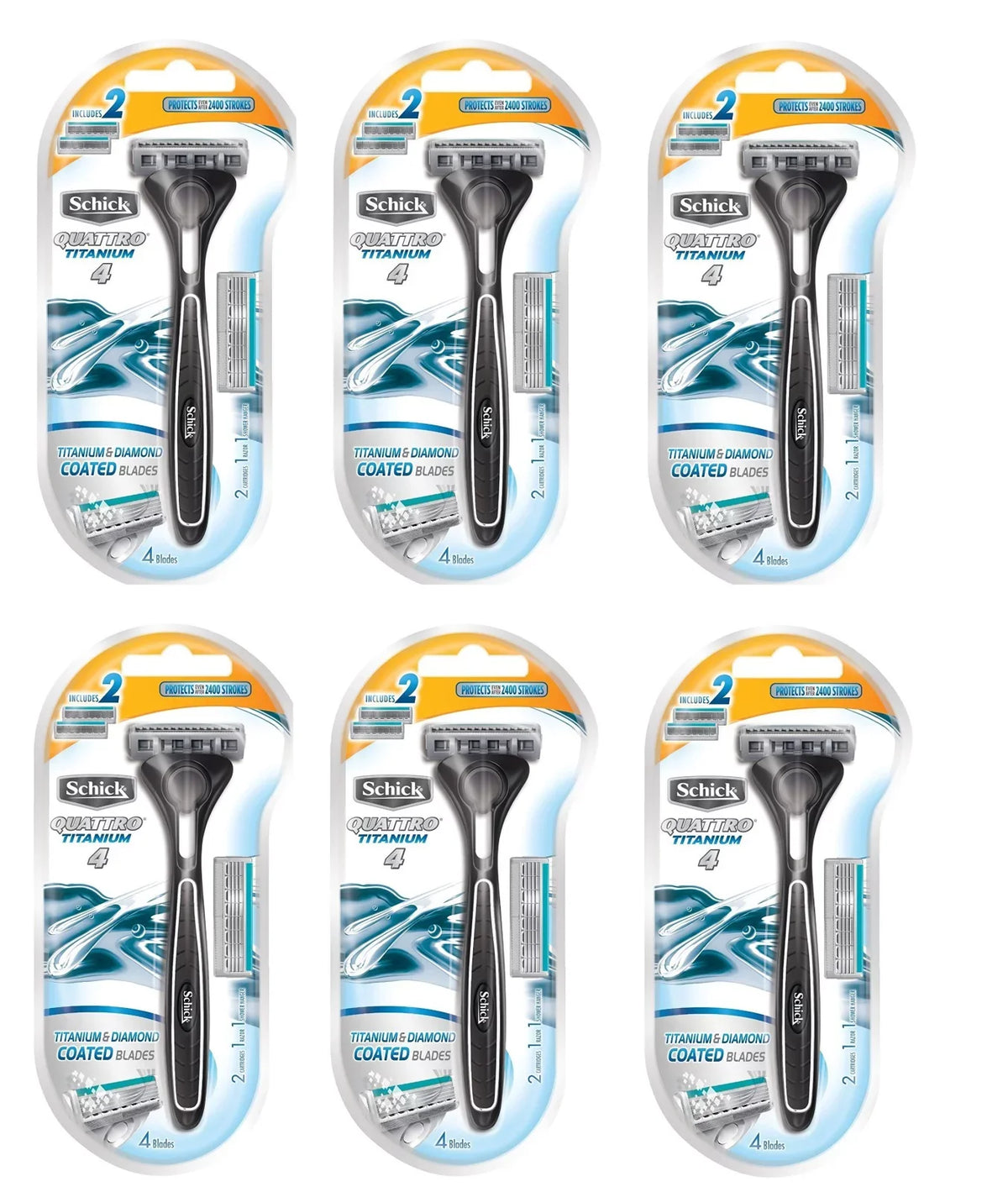 1 Quattro Coated Razor, Blades, 2 6) of (Pack Titanium & Cartridges Schick Razor Cartridges,