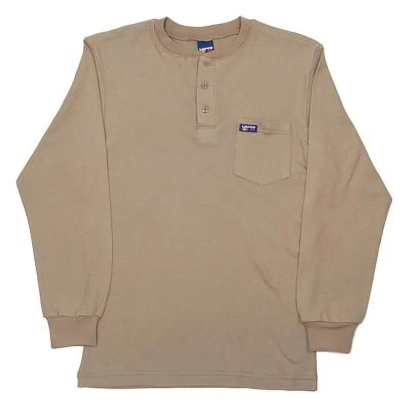 Cal Small Henley Sleeve (1 Lapco Unit) 8.9 FR Shirt, Flame-Resistant Long FR Khaki,