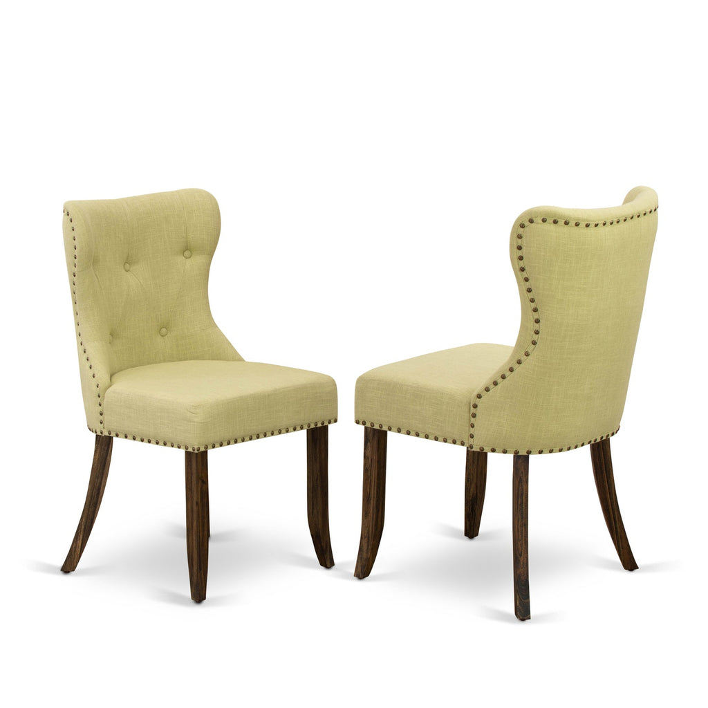 French & With Top Kitchen Cement Table Set-Limelight Room Back Seat Chairs & Parson Tufted HomeStock Button Legs Country Hardwood Living Fabric - Linen 7-Pc