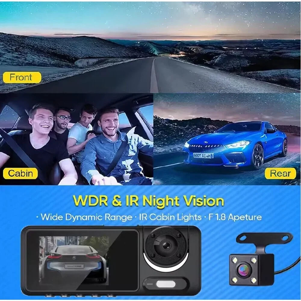 HD G-sensor Dash Front/Rear/Inside 1080P Recorder Video Car Lens Dual Cam Camera G·PEH