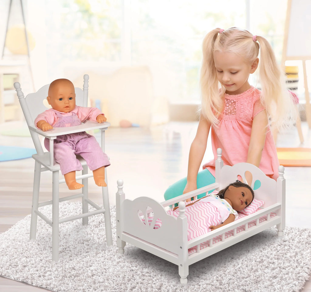 with Bed inch White/Pink Badger for and Dolls Chair English Country High Bedding - Basket 18