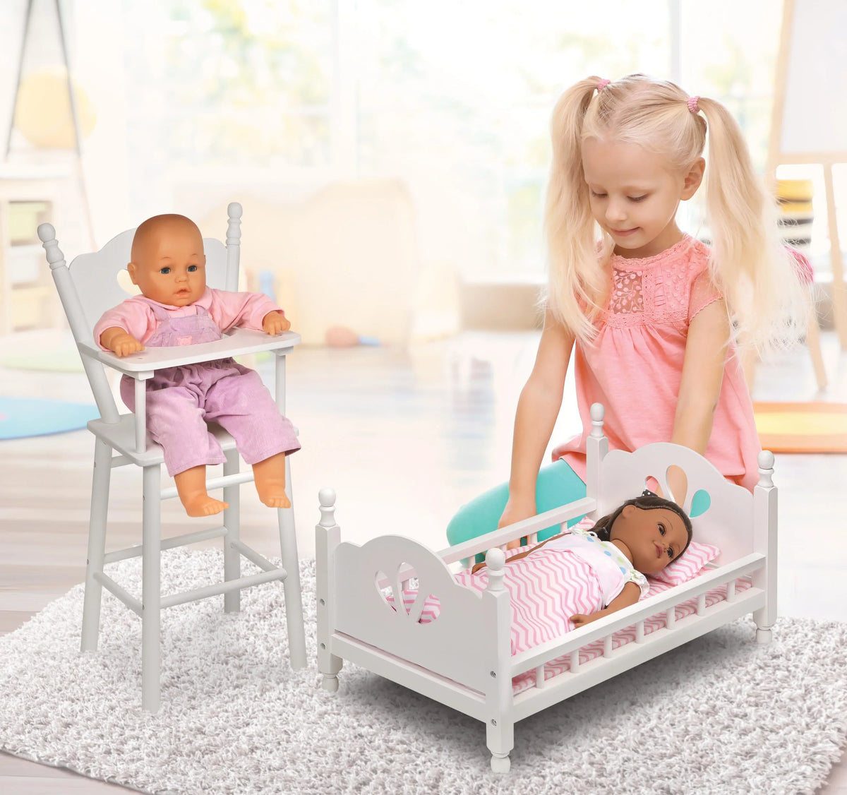 with Bed inch White/Pink Badger for and Dolls Chair English Country High Bedding - Basket 18