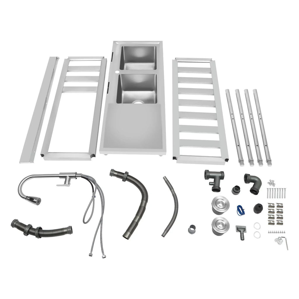 Stainless Sink Utility Kitchen with Steel and Cold Double Sink, Bowl Faucet Hot Wuzstar High Commercial
