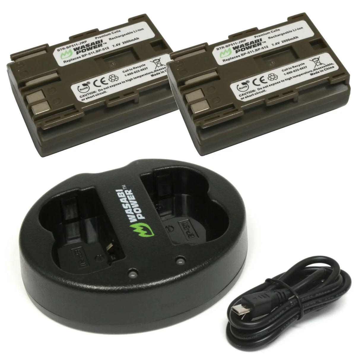 for Power Dual and Wasabi BP-511A, Canon BP-514 (2-Pack) Charger BP-511, Battery BP-512,