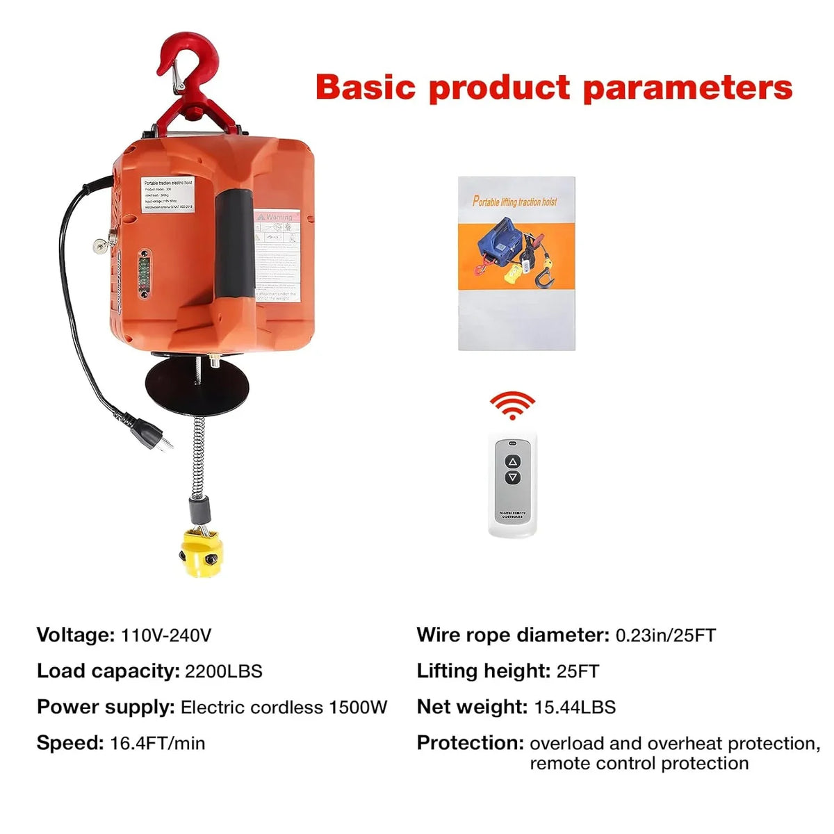 3-in-1 Electric Battery – System Versatility Winch, Heavy Tackling Remote, Portable Perfect Loads and with for Crane Power 110V Unleash Hoist 2200LBS and with Wireless