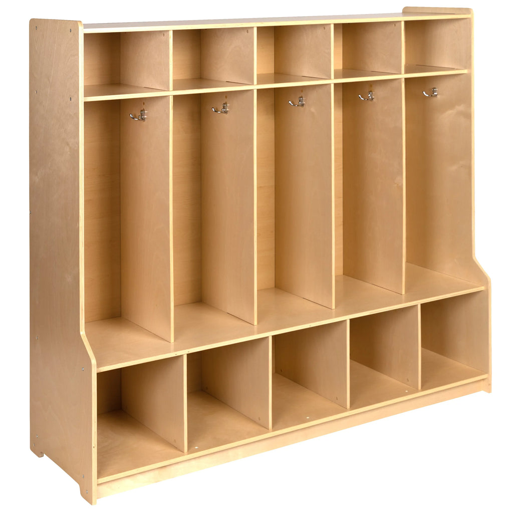 5 Design BizChair Locker Cubbies, Wooden Friendly and Storage Organizer Bench, 48"H School Coat 48"L - with Kid x Section Hook-Safe, (Natural)
