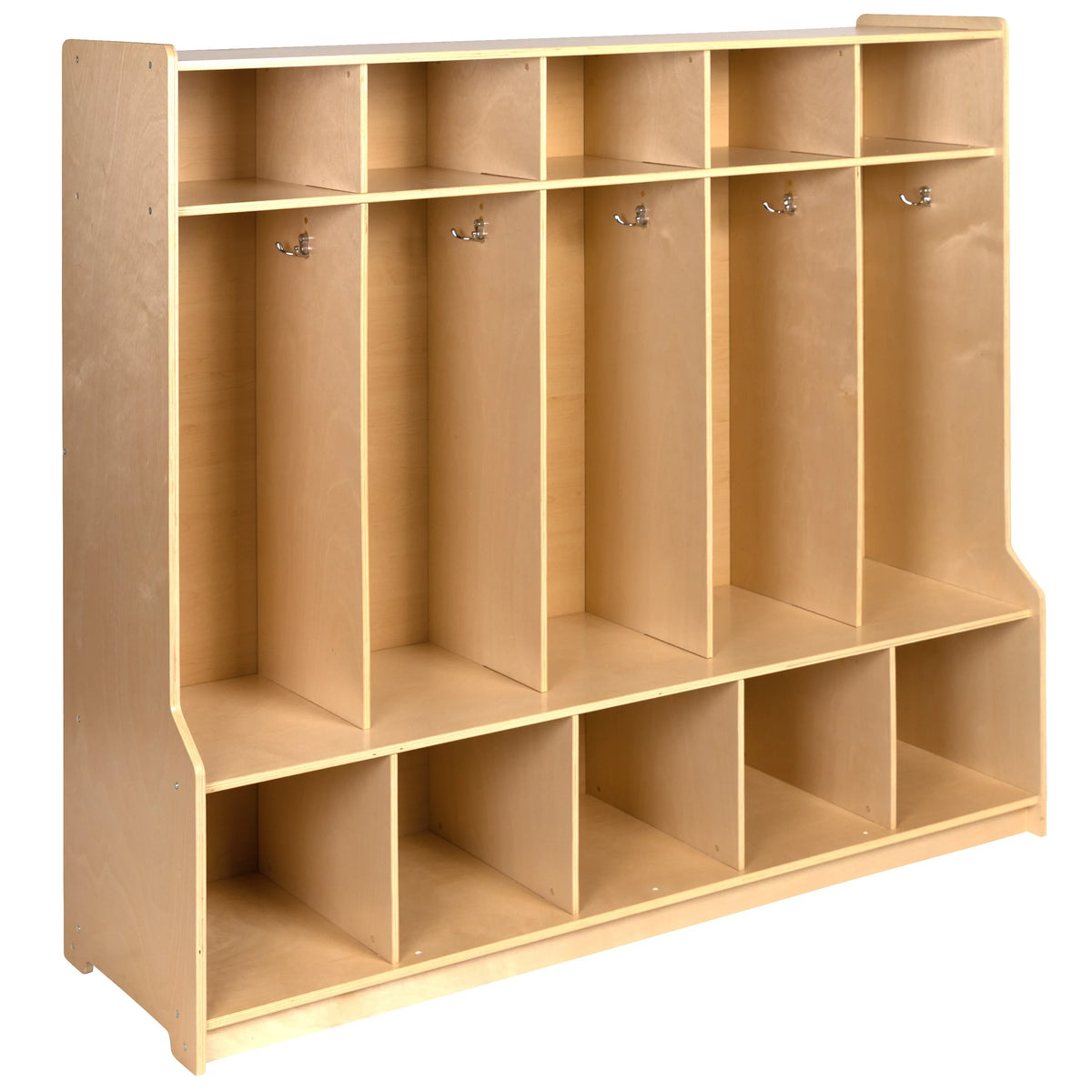 5 Design BizChair Locker Cubbies, Wooden Friendly and Storage Organizer Bench, 48"H School Coat 48"L - with Kid x Section Hook-Safe, (Natural)