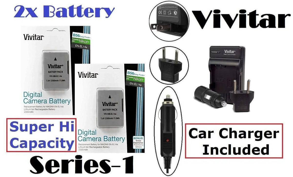 EN-EL14a Charger Battery mAh Vivitar Li-Ion & 2-Pc 2300 D3400 Super Nikon For Hi