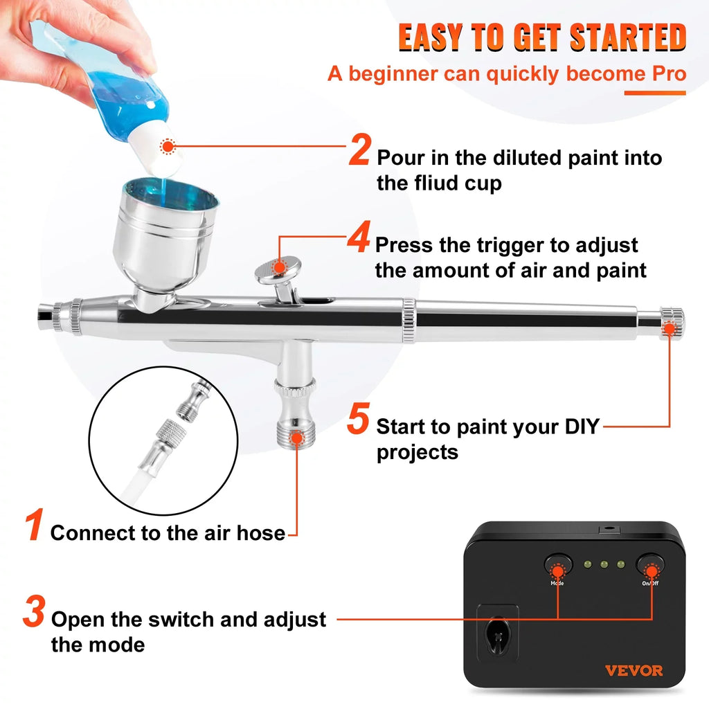 Makeup Dual-action w/ with Tattoo Feed Airbrushing Airbrush VEVOR Airbrushes, Airbrush System Kit Art Set Cookie Compressor, Portable Multi-purpose Kit, Gravity Nail