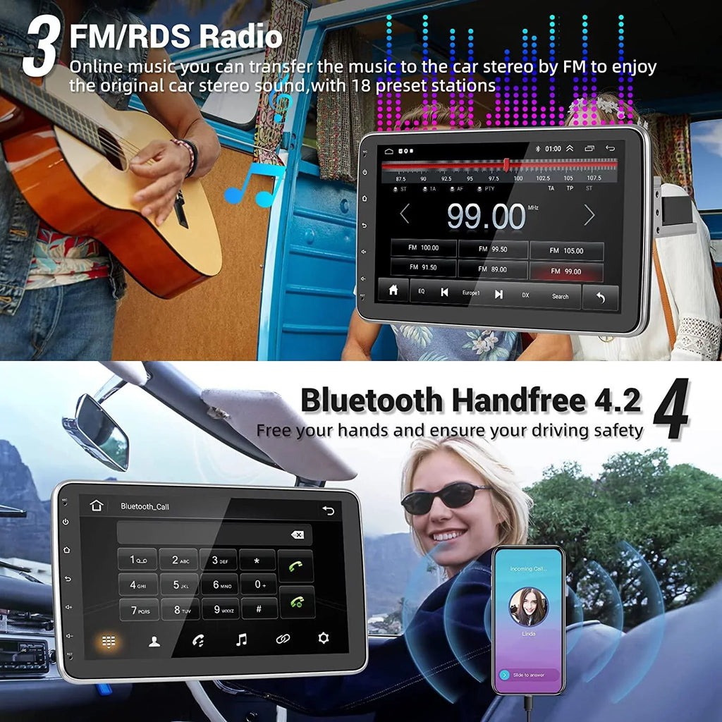 Stereo Android 180°Rotatable Podofo Wireless WIFI Android Camera FM HD AHD Vertical 1080P Bluetooth, GPS New 13 10.1'' Radio Carplay 1+16G Auto Din 1 Screen Car Single