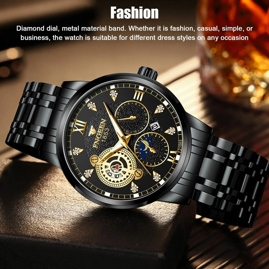 Steel Stainless Waterproof Wristwatch Classic Watch Men's Quartz Luxury Luminous