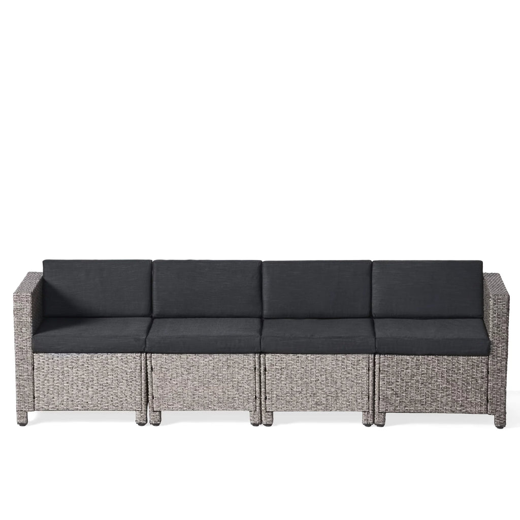 Venice with and Seater Black Mixed Dark Wicker 4 Sofa Sectional GDF Outdoor Cushions, Studio Gray