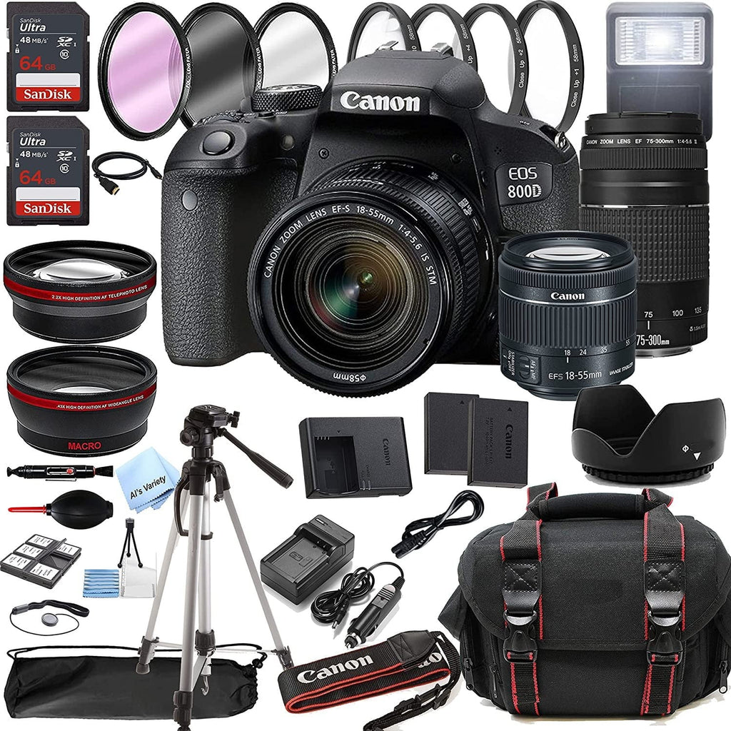 Memory Camera Case + T7i F/4-5.6 + Zoom 38pc EOS + F/4-5.6 128GB Lens DSLR 800D is 75-300mm Lens w/EF-S Filters Canon III 18-55mm STM + Rebel Tripod + Bundle
