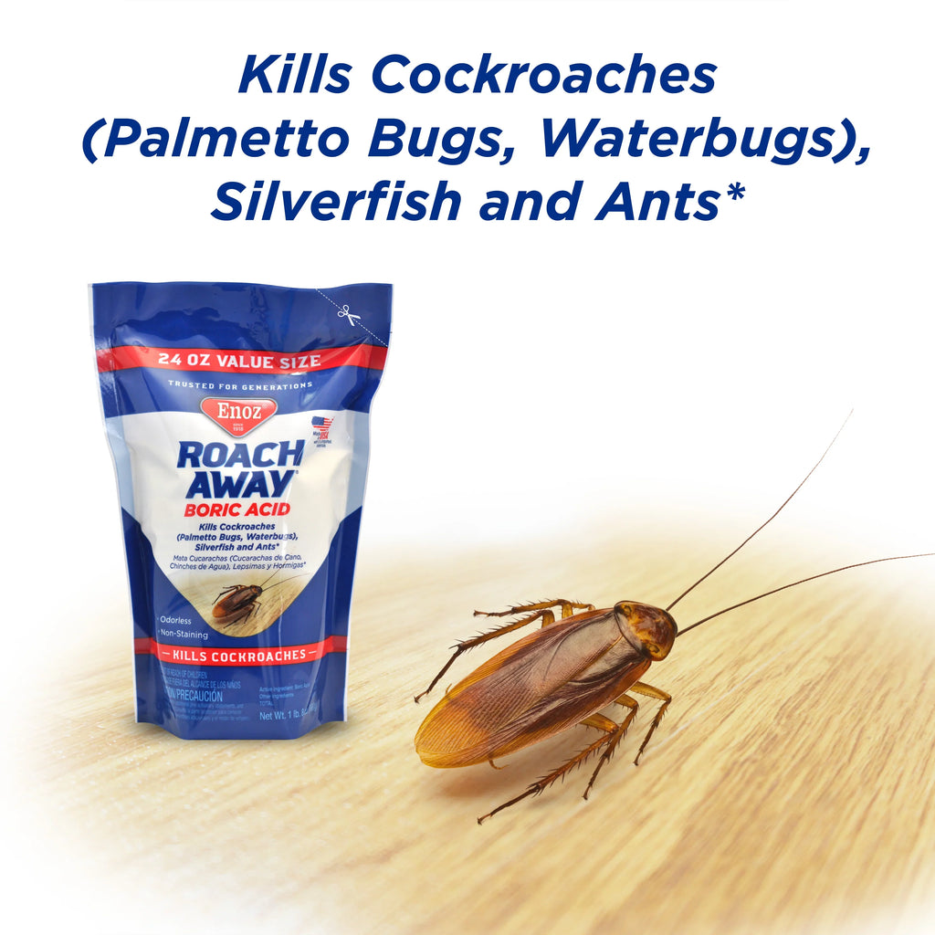 Roach Powder, Killer, 24 (3 Away Boric Cockroach Enoz Pack) Pouch oz Acid