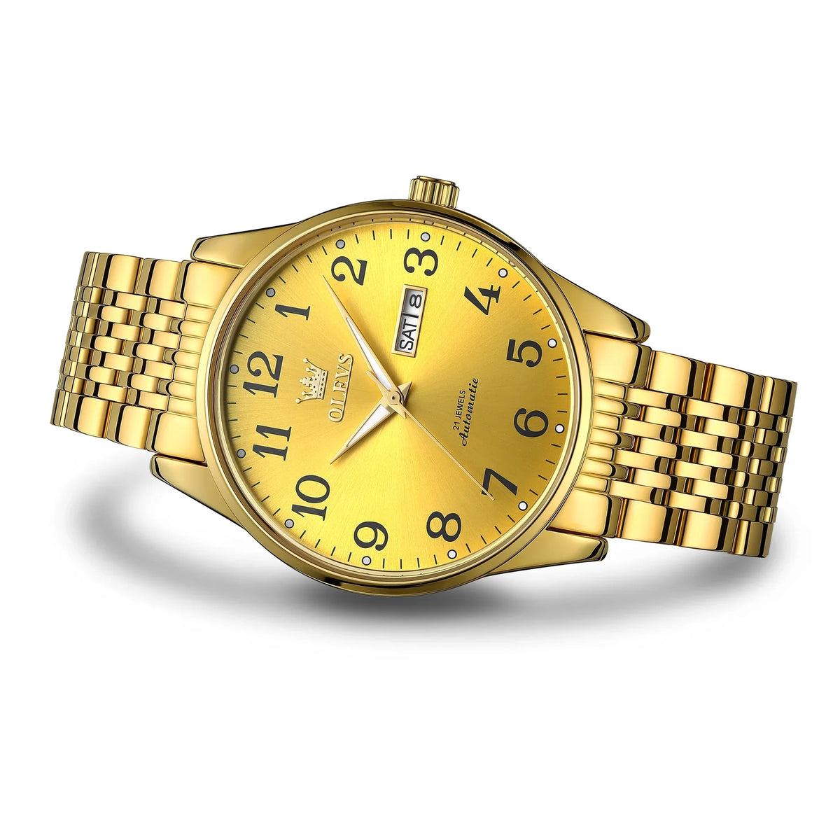 Winding Large Self Para Face Men Wristwatch for Gifts OLEVS Hombre, Numerals Dial Waterproof Easy Adult for Watch Male Reader Reloj Men, Gold Arabic