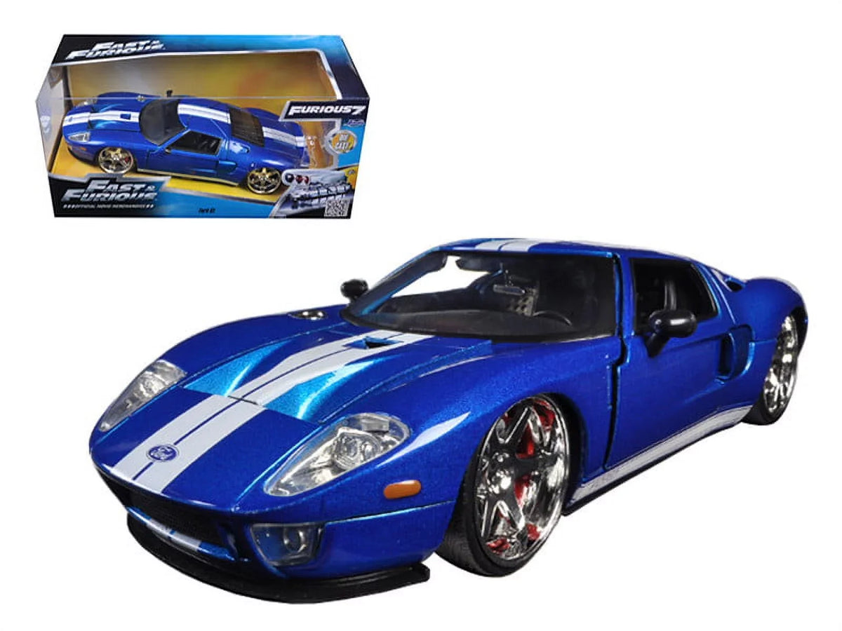 Stripes 7\" White by Ford Diecast Model Furious Blue GT Jada" Car (2015) 1/24 with & \Fast Movie