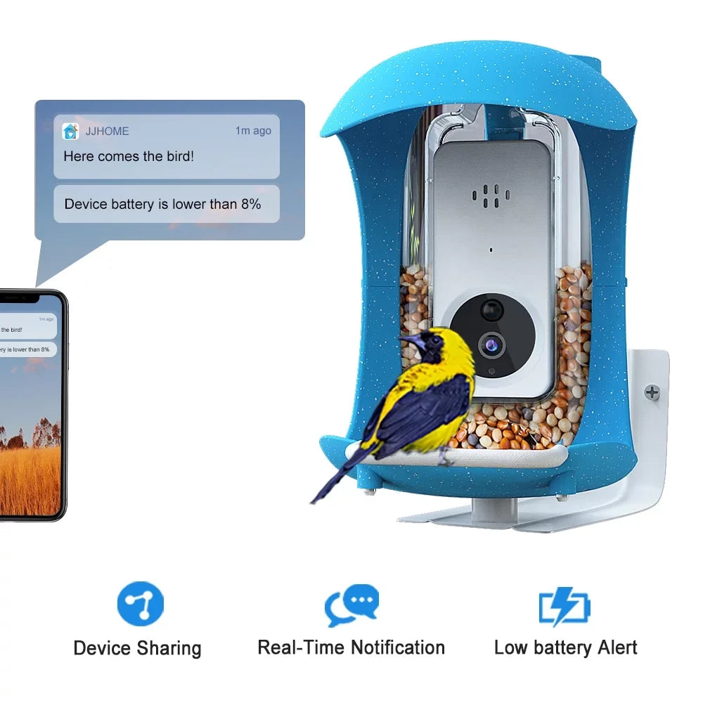 Sensing, Bird Notification, Camera, AI Wild Smart Rechargeable Bird Outdoor Battery , Bird App Feeder Recognition Bird Automatic with House+ Feeder,