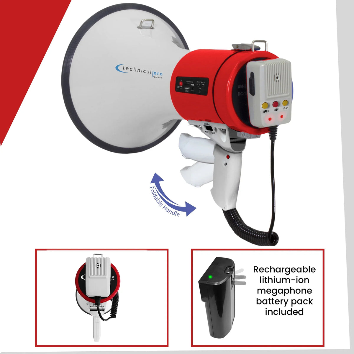 Trainers, Charger, w/ Battery, for Bullhorn Speaker Rechargeable Soccer, Detachable Leaders Pro Red AC Built-In Wall Megaphone a Portable w/ Microphone 75-Watt Coaches, Good Technical Cheer