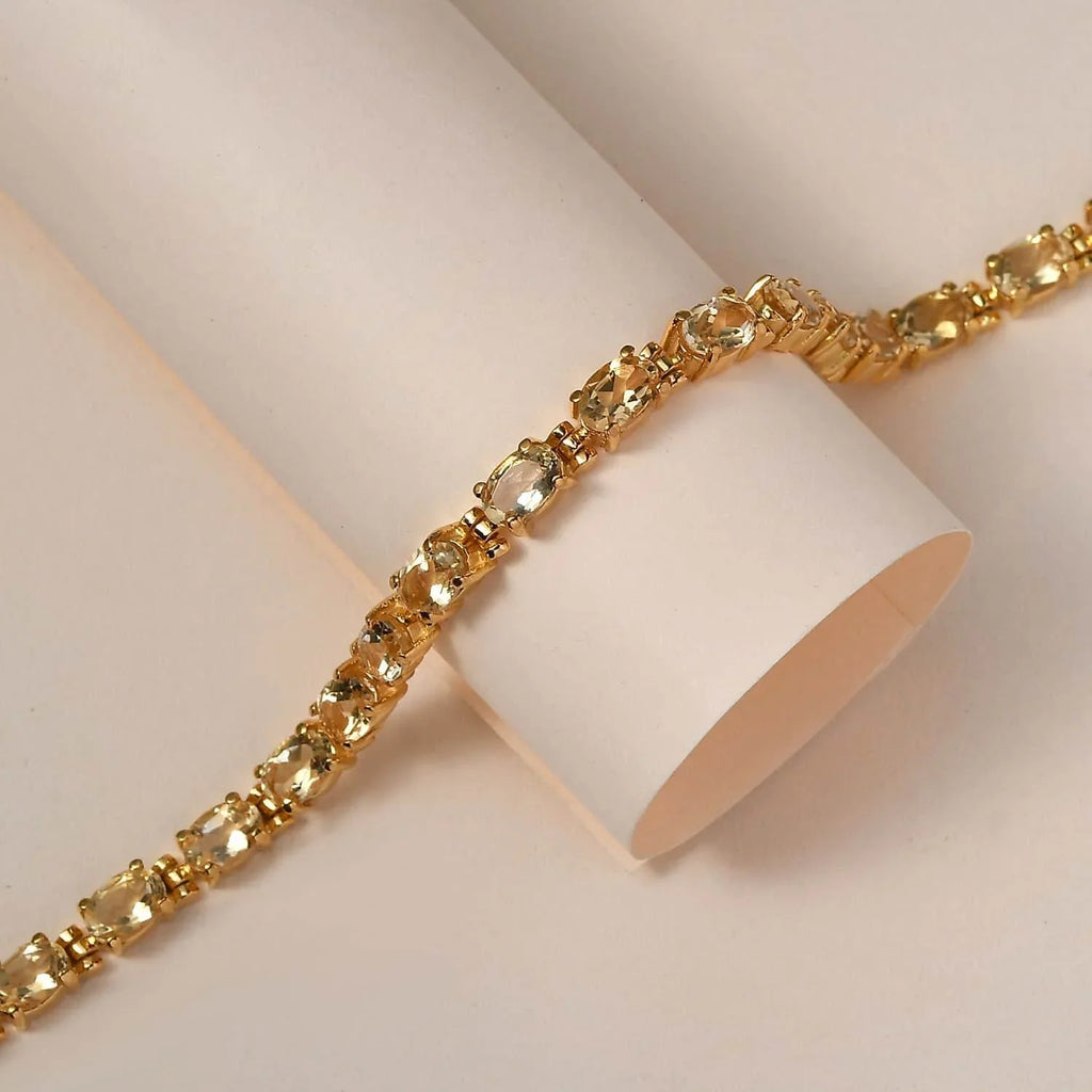 Ct Citrine Gifts Size for Bracelet Plated LC Yellow 7.25" Gold Stainless Oval Women Steel Shop Ion 7.38 Birthday Jewelry